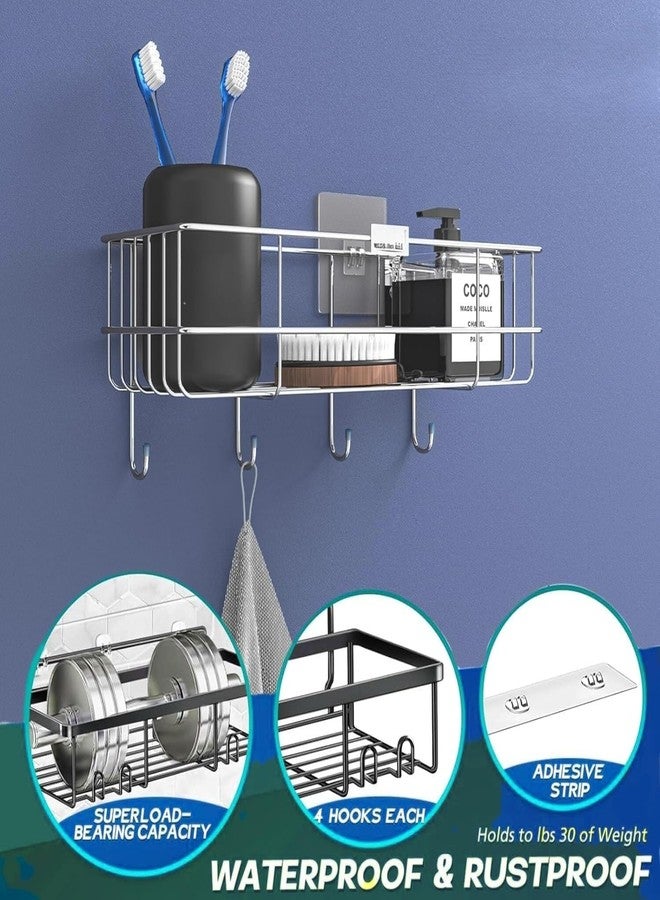 Clay Plus Stainless Steel Wall Mounted Bathroom Shelf, Self Adhesive Sticker Hooks Bathroom Organiser Rack, 4 Hooks for Towel Holder, Space-Saving Wall Mounted Bathroom Shelf Designer Pack of 1 - Image 4